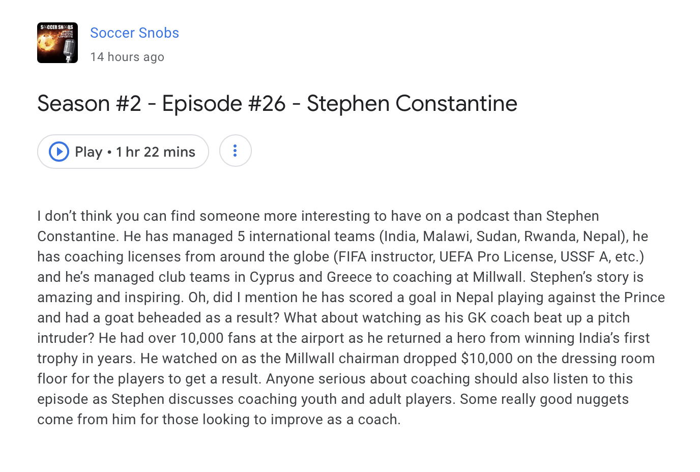 Soccer Snobs Season #2 - Episode #26 - Stephen Constantine